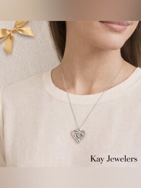 Kay Jewelers Double Heart Diamond Pendant Sterling Silver 18”
